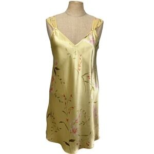 VTG Oscar de la Renta S Yellow Floral Mini Satin Slip Dress Fairy Pink Label